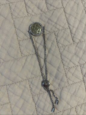 Michael Kors Silver-Tone Logo Slider Necklace with Crystal Halo